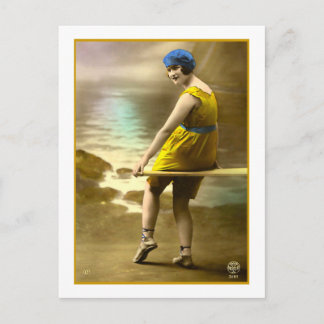 Postal Belleza del baño en amarillo y azul
