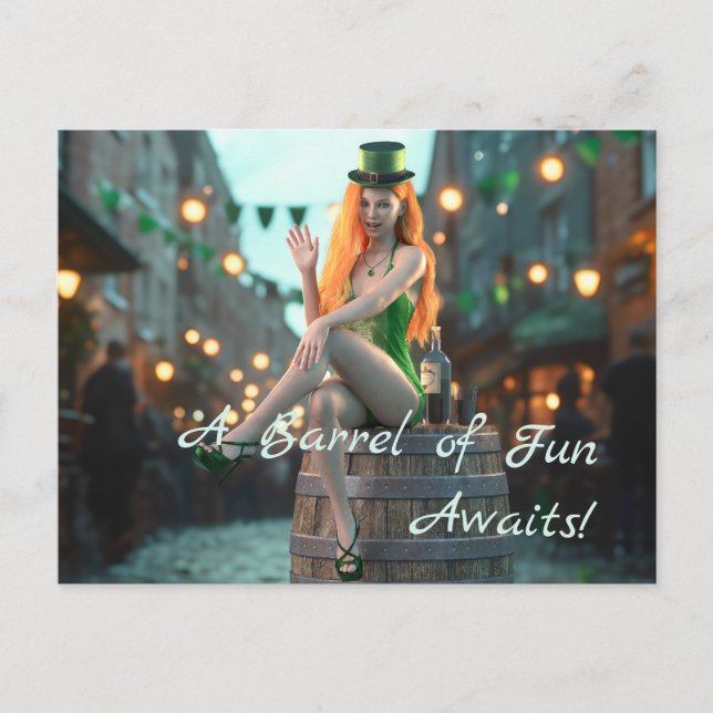 Postal Belleza del Día de San Patricio sentada en un barr (Anverso)