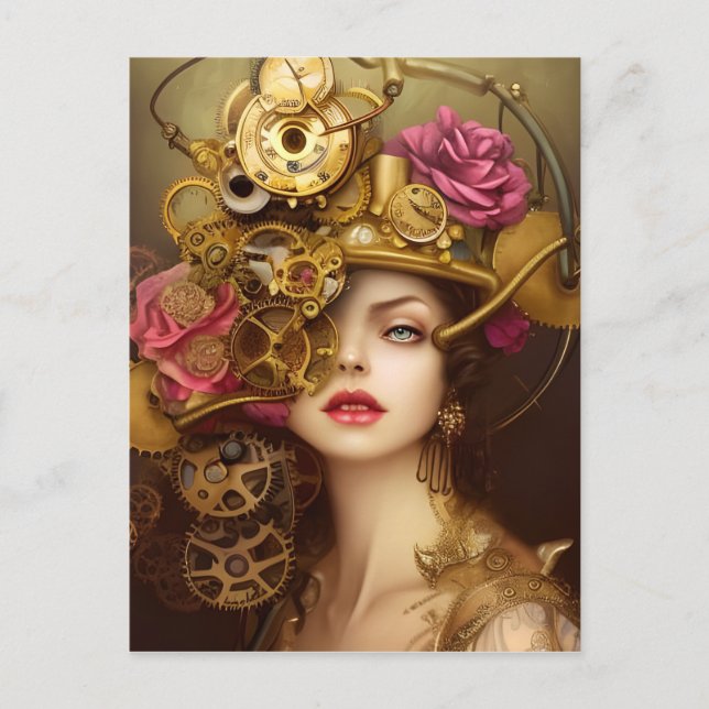 Postal Belleza dorada Arte digital Steampunk (Anverso)
