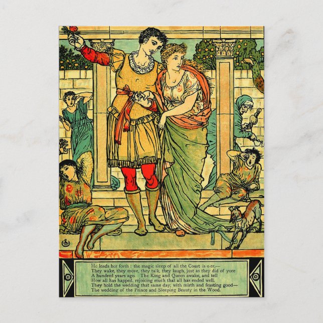 Postal Belleza durmiente del antiguo romántico Walter Cra (Anverso)