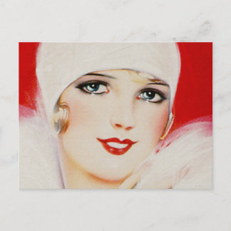 Postal Belleza en blanco y rojo en los años veinte