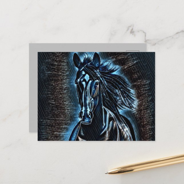 Postal Belleza Occidental Wild Mustang Blue Tones (Anverso/Reverso In Situ)