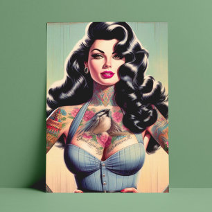 Postal Belleza retro Tattooed Pin up