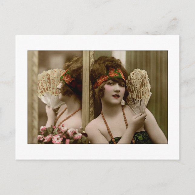 Postal Belleza victoriana con ventilador y reflexión (Anverso)