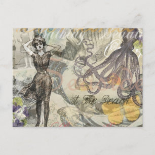 Postal Belleza victoriana de baño Kraken surrealismo vint