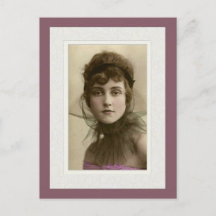 Postal belleza victoriana mirada intensa red top rosa
