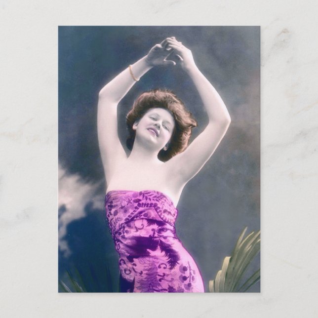 Postal belleza vintage manos sobre baile de cabeza (Anverso)