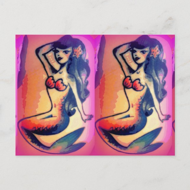Postal bellezas de sirena de pelo oscuro (Anverso)