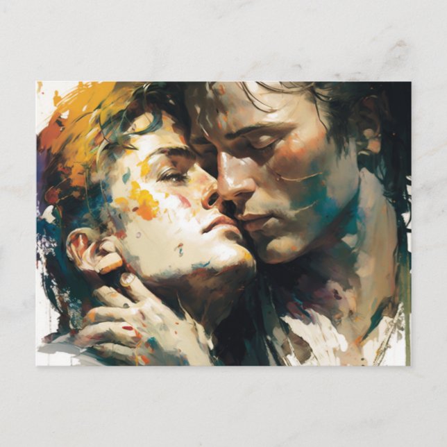 Postal Bello Amor Gay El Abrazo (Anverso)