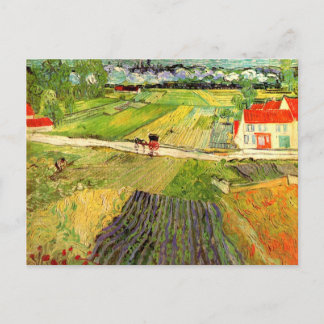 Postal Bello Artes de Van Gogh del paisaje, del carro y
