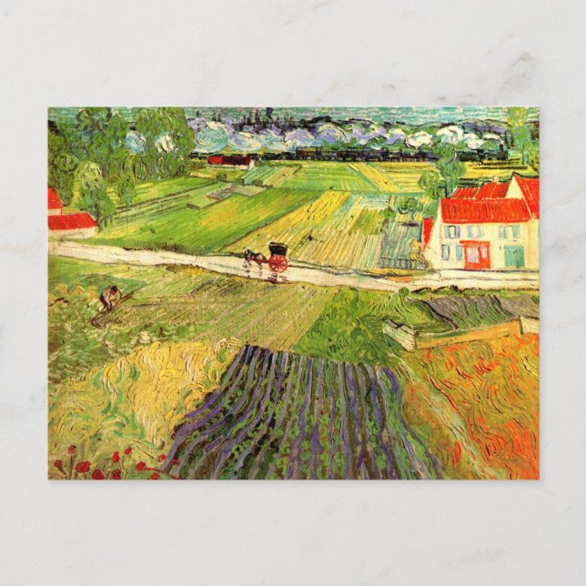 Postal Bello Artes de Van Gogh del paisaje, del carro y (Anverso)