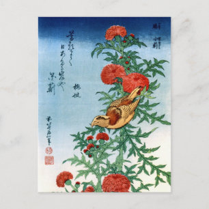 Postal Bello Artes del pájaro y de las flores de Hokusai