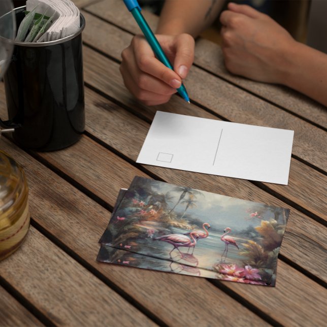 Postal bello cuadro botánico vintage flamencos (Subido por el creador)