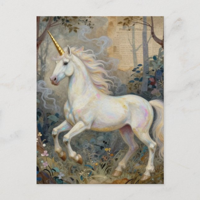 Postal Bello Unicornio en el Bosque (Anverso)