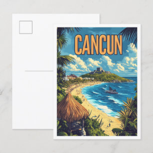 Postal Bello viaje de Ilustracion de Cancún México