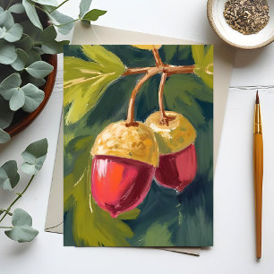Postal Bellotas de Otoño   Aquarela Otoño Rojo Verde