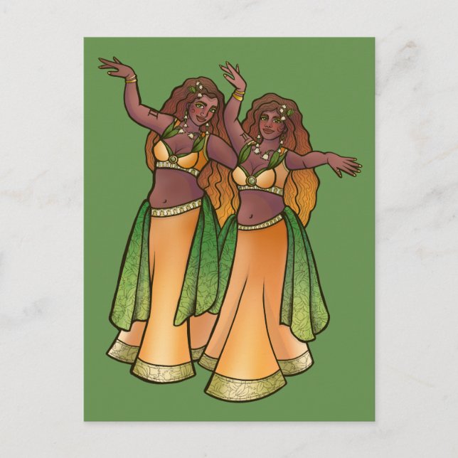 Postal Belly Gemini Bailarines Zodiac Bellydance Art (Anverso)