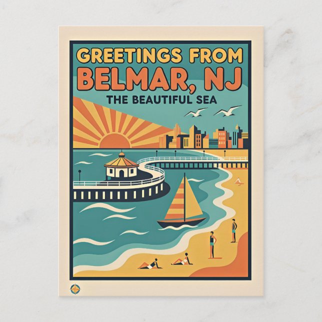 Postal Belmar NJ Costa de Jersey Retro (Anverso)