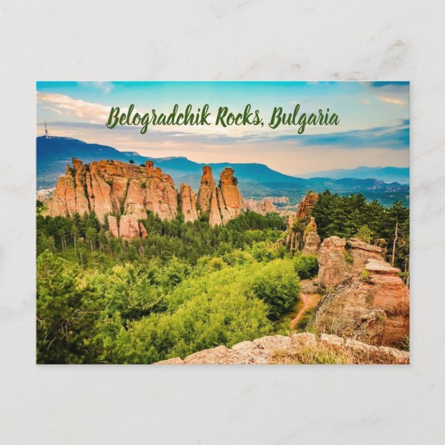 Postal Belogradchik Rocks Bulgaria estilizado (Anverso)