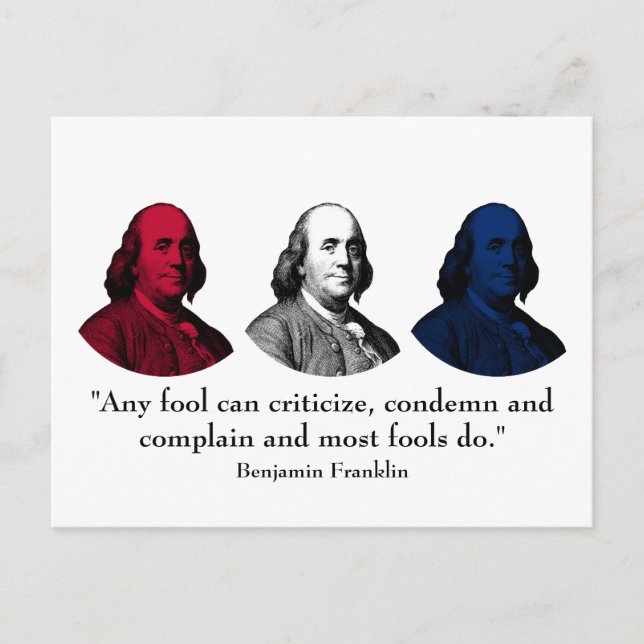 Postal Ben Franklin y Quote — Rojo, Blanco y Azul (Anverso)