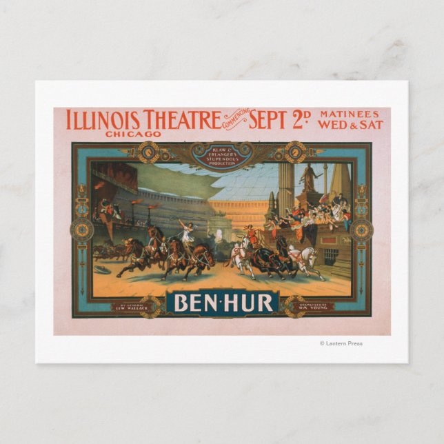 Postal Ben-Hur en el Poster de teatro Illinois de Chicago (Anverso)