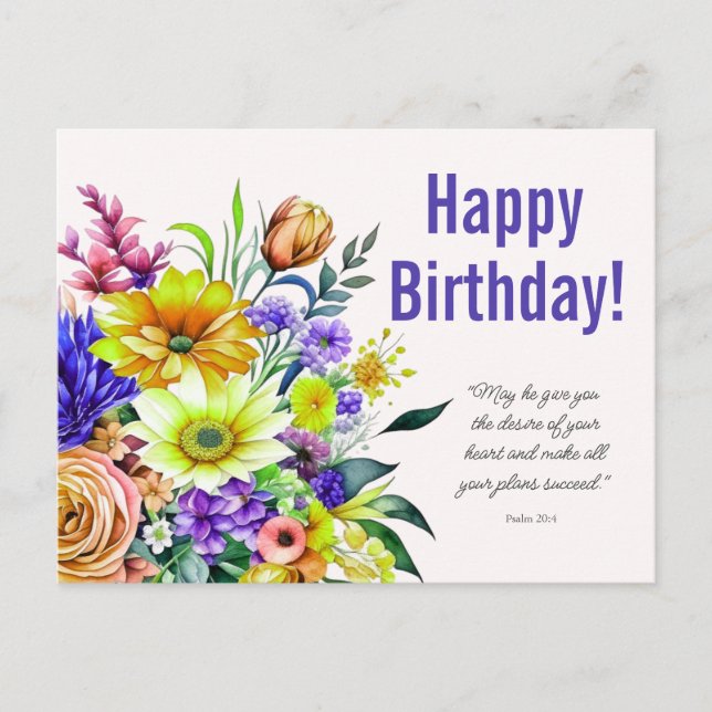 Postal Bendición de cumpleaños floral (Anverso)