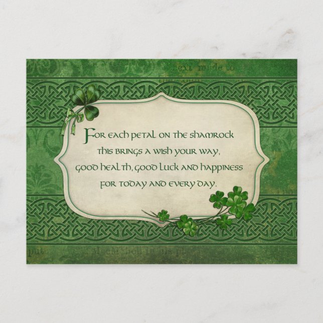 Postal Bendición del Shamrock irlandés del Día de San Pat (Anverso)