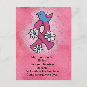 Postal Bendición irlandesa cáncer de mama lazo rosa pájar
