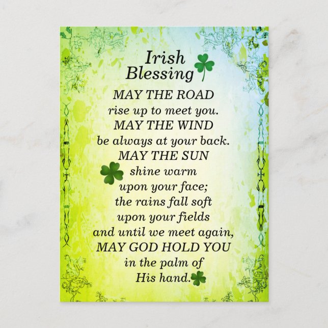 Postal Bendición irlandesa, que el camino se levante para (Anverso)