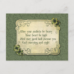 Postal Bendición irlandesa vintage y Shamrock