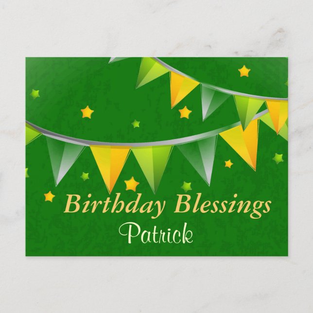 Postal Bendiciones de cumpleaños irlandés personalizado (Anverso)