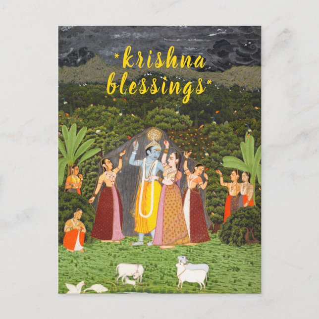 Postal Bendiciones de Krishna Jaipur Arte Indio Rajasthan (Anverso)