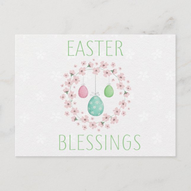 Postal Bendiciones de Pascua con huevos y flores (Anverso)