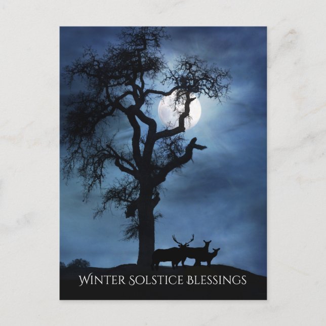 Postal Bendiciones del solsticio de invierno Alces y Luna (Anverso)