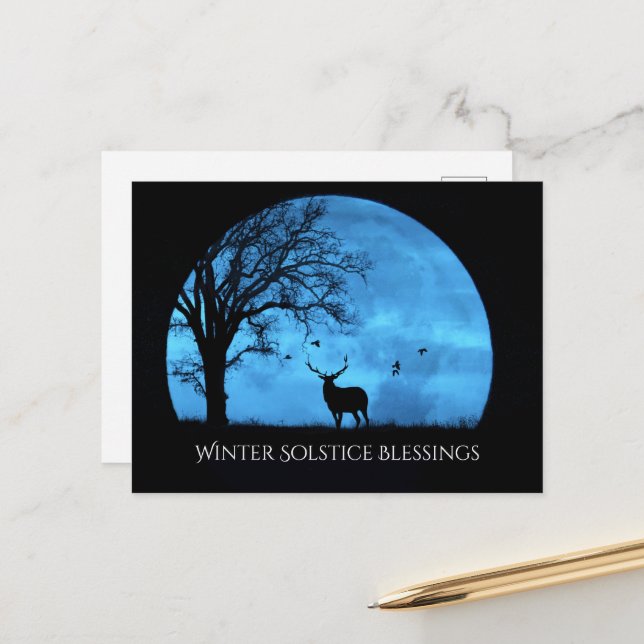 Postal Bendiciones del solsticio de invierno Roble Luna A (Anverso/Reverso In Situ)