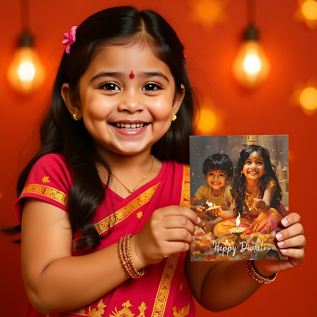 Postal Bendiciones Radiantes: Alegría de Diwali con Niños (Radiant Blessings Diwali Joy with Hindu Children Postcard
custom text)