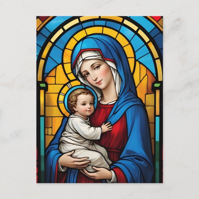 Postal Bendita Madre María y Niño Jesús - Virgen María (Anverso)