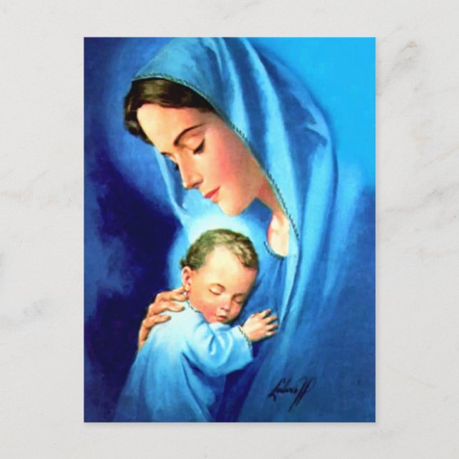 Postal Bendita Virgen María con el Niño Jesús (Anverso)