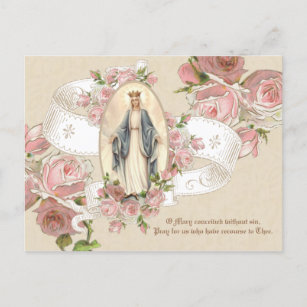 Postal Bendita Virgen María Rosas Vintage Religioso