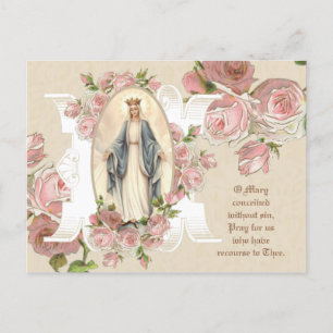 Postal Bendita Virgen María Rosas Vintage Religioso