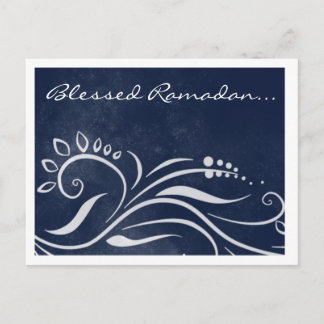 Postal Bendito saludo islámico ornamentado azul de Ramadá