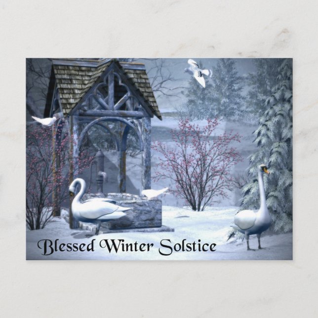 Postal Benditos Cisnes de Solsticio de Invierno (Anverso)