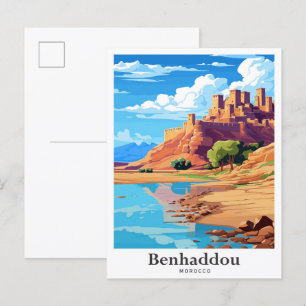 Postal Benhaddaou Marruecos Art Vintage Travel Ilustracio