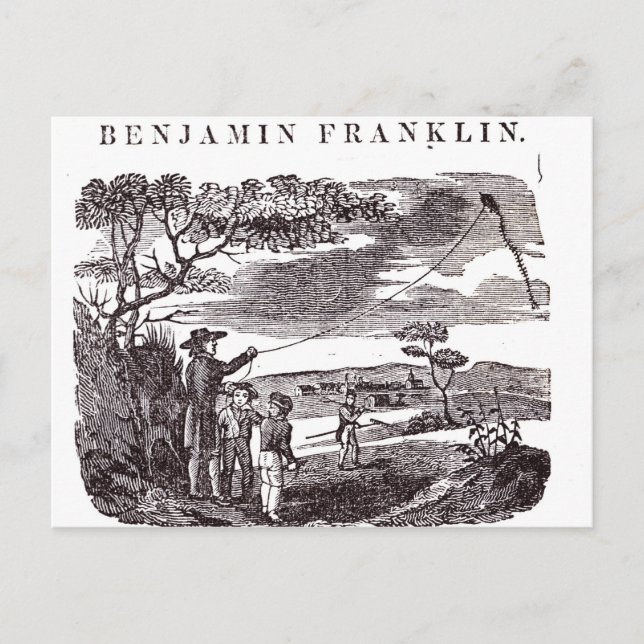 Postal Benjamin Franklin dirige su experimento de cometas (Anverso)