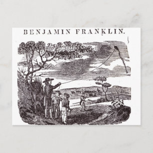 Postal Benjamin Franklin dirige su experimento de cometas