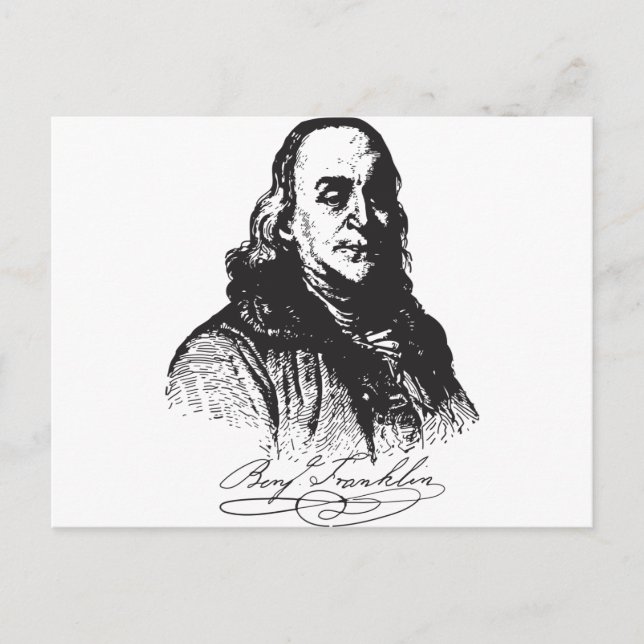 Postal Benjamin Franklin Retrato y Diseño de Firmas (Anverso)