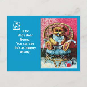 Postal Benny Bear Bear - Letra B - Oso Teddy Vintage