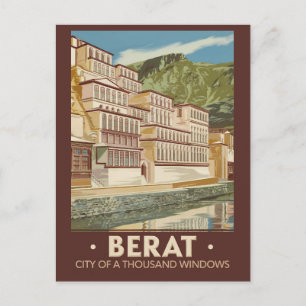 Postal Berat Albania Ilustracion Viaje de arte cosecha
