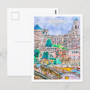 Postal Bérgamo Italia Viaje a la Zona Acuarela