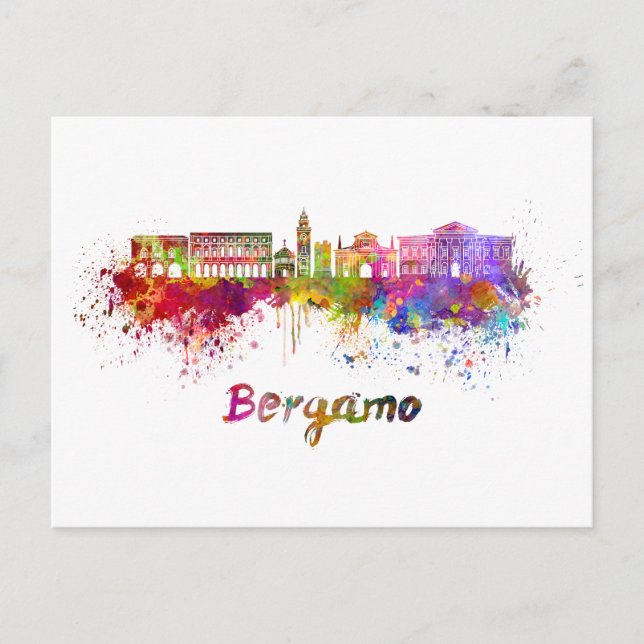 Postal Bergamo skyline in watercolor (Anverso)